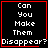 Four identical black square with red borders display white pixelated text reading "Can You Make Them Disappear?"; two show a small red heart symbol, one shows a red cross symbol