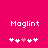 Pixelated white text 'Moglint' on bright pink background with five heart symbols below, two variations of heart positions visible.