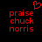 Red pixelated text 'praise chuck norris' appears twice on a black background with a red heart symbol above the left instance.