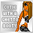 Pixel art animation of a cartoon woman with orange skin and long brown hair in various poses, accompanied by text "CUTIE WITH A GHETTO BOOTY" on a gray background.
