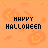 Pixelated orange background with repeating pumpkin motifs and 'HAPPY HALLOWEEN' text in varying states of partial visibility across a