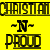 Yellow background with black text and symbols; two identical 'CHRISTIAN CHASTITY' banners above '-N-' and 'PROUD' labels, differing only by a plus sign on the right.