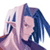 Pixelated static image of a character with blue hair and pink skin in profile view, wearing dark clothing against white background.