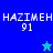 Pixelated text 'HAZIMEH 91' appears on blue and cyan backgrounds with a star symbol changing color between frames.