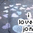 Pixelated image with light blue and white cloud shapes on a gray background, featuring stacked text reading 'i love jon' in black block letters.