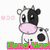 Pixelated cow icon with black-and-white spots, pink nose, and small horns, showing two states: one with 'Beno Moel' text and one without.