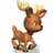 Pixelated reindeer with antlers and red collar on white background, green text 'i am a reindeer' and 'and i can fly!' on red