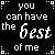 A black background displays repeated white text "you can have the best of me" with some instances of "best" in pink, interspersed with small pixelated square patterns.