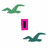Pixelated green and teal bird silhouettes fly across a white background with pink text overlays reading 'I', 'LOVE', 'HOLLISTER', 'BIRDS!', and 'YYYYYYYY' in various frames.