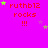 A bright pink background displays repeated red text 'ruthb12 rocks !!!' with scattered green and purple stars, some of which move across the frame.