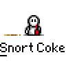 Animated contact sheet of a pixel art character drinking from a red bottle with orange ground effects across 11 frames on gray background