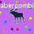 Pixelated image with purple background, white text 'abercombi', and a dark animal figure surrounded by colored squares.