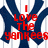 A static image featuring a blue and white striped background with large dark blue 'NY' letters overlaid by red text reading "I Love The Yankees" and "Derek Jeter sexiest man alive".