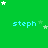 Green background with repeated light blue 'steph' text and scattered white stars, some of which are animated.