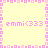 Pixelated pink text 'emmi<333' repeated in four quadrants on a pale yellow background with a pink border.