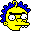 Yellow-skinned cartoon character with blue spiky hair and black eyebrows, shown in five pixelated frames against gray background.