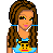 Pixel art contact sheet showing two character frames with blue text reading PAUL FRANK FAN, featuring a female figure in light blue outfit and yellow smiley face details on top and shoes.