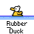 A 4x4 contact sheet of a pixel art animation featuring a yellow rubber duck and white stick figures interacting across multiple frames, with text bubbles changing from "RUBBER DUCKY?" to "YOU'RE THE ONE!".