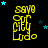 Yellow text 'save me' and 'Ludo' on black background with blue stars, animated in a