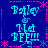 Blue background with red dotted lines and pink asterisks, displaying four identical pixelated text blocks reading 'Baley & Net BEE!!!' in cyan.