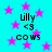 Cyan background with pink stars and repeated text 'lilly <3 cows' in black pixelated font.