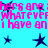 Pixelated text and star shapes on a cyan background with pink and dark blue elements.