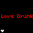 Red text 'Love Drunk' repeats across black background with white heart symbols in vertical stacks of one to four, some stacks changing between frames.