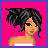 Pixel art icon featuring a woman with dark curly hair, pink star and plus symbols on white clothing, and green text reading "Cant touch this !!!!!" against bright pink background.