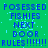 Static image with green background displaying repeated blue text in pixelated font: 'POSSESSED FISHIES NEXT DOOR RULES!!!!!!' arranged in three across the top and bottom sections
