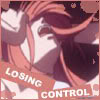Pixelated anime-style icon featuring a character with flowing orange hair and closed eyes, overlaid by bold text reading "LOSING CONTROL" on an orange banner against a dark background.