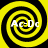 Four identical yellow and black spiral patterns arranged in a , each containing white text reading "Ac-Dc"