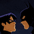 A pixelated image shows two brown, flame-like shapes against a dark background with purple streaks.