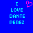 Blue background with cyan text reading "I LOVE DANTE PEREZ" and a pink pixelated heart symbol above the word LOVE.