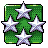 Pixelated icon with five white stars on a green gradient background, arranged in a cross pattern.