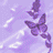 Animated sequence of purple butterflies on a light lavender background with white cloud-like shapes.