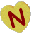 Yellow heart-shaped objects with red letter N, displayed in a of multiple views showing different angles and rotations against gray background