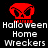 Red skull icon with crossed bones above text reading "Halloween Home Wreckers" on black background.