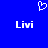 Blue background with white pixelated heart symbol above two instances of the text 'Livi' in lowercase letters.