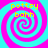 Four identical spiral patterns with alternating cyan and magenta rings, each containing yellow text reading 'pottsy' above 'bohh'.
