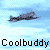 A 5x5 contact sheet of animated airplane frames with the text "Coolbuddy" repeated below each frame, set against a light blue sky background.