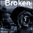 A 48x48 pixel animated contact sheet showing seven sequential frames of a broken heart icon with glitch effects and repeated "Broken" text overlay.