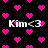 Black background with scattered pink pixelated hearts and repeated white text reading 'Kim<3' in four positions.
