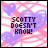 Pixelated icon with pink and purple heart background, displaying 'SCOTTY DOESN'T KNOW!' text in black block letters.