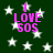Dark green background with white stars and pink text reading "I LOVE SOS" in four identical arrangements.