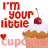 Red text reads 'I'm your little' above a cupcake with white frosting, cherry on top, and brown base; pink text repeats 'cupcake' below.