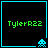 Green text 'TylerR22' on black background with cyan border and pixelated alien icon in bottom-right corner.