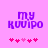 Pixelated purple text 'my KUUIPO' on pink background with five pink heart symbols below, two versions showing different heart arrangements.