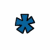 Six distinct blue and teal icons arranged in two on white background, with a partial human face visible at bottom left corner