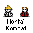 Pixel art animation of two Mortal Kombat characters in red and white outfits with conical hats, showing fight actions and motion effects.