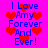 Blue text on bright pink background with red hearts, repeating 'I Love Amy Forever And Ever!' in four identical sections.